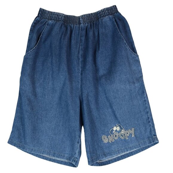 Vintage 90's Snoopy Denim Shorts  Medium Blue Embroidered Peanuts Lounge Sz S - Picture 1 of 7